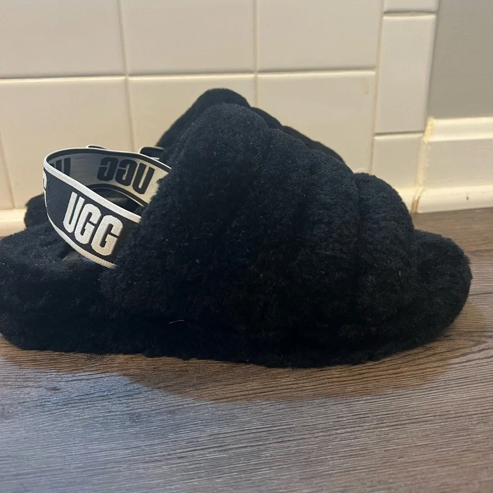 UGG Black Fluffy Slide Sandals - Picture 3 of 5